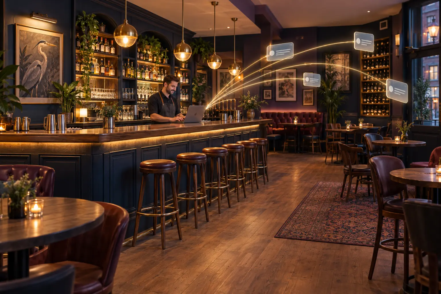 A quiet bar using CouponBank to send a real-time offer to customers