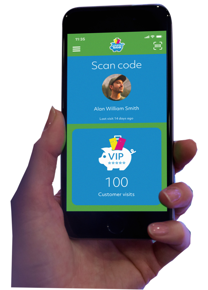 CouponBank retailer app example displaying a customer’s VIP status and visit history